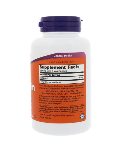 Мелатонін, Melatonin, Now Foods, 5 Мг, 60 капсул