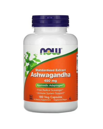 Ашваганда, 450 мг, Ashwagandha, Now Foods, 180 вегетарианских капсул Ашваганда, 450 мг, Ashwagandha, Now Foods, 180 вегетарианских капсул