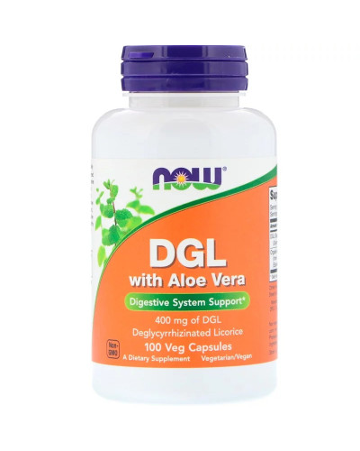 Лакриця і Алоэ Вера, DGL with Aloe Vera, Now Foods, 400 мг, 100 капсул