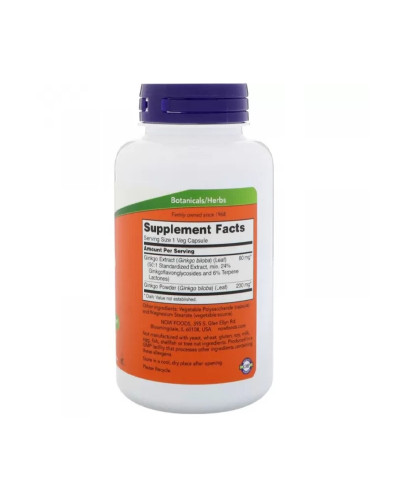 Гінкго Білоба, 60 мг, Ginkgo Biloba, Now Foods, 60 вегетаріанських капсул