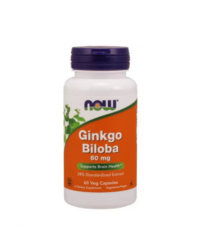 Гінкго Білоба, 60 мг, Ginkgo Biloba, Now Foods, 60 вегетаріанських капсул