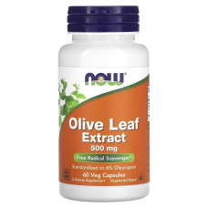 Экстракт листьев оливкового дерева, 500 мкг, Olive Leaf Extract, Now Foods, 60 вегетарианских капсул.