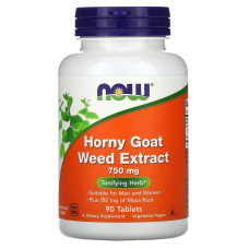 Горянка (эпимедиум), 750 мг, Horny Goat Weed Extract, Now Foods, 90 таблеток