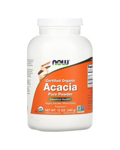 Клітковина акації, Сертифікований органічний порошок, Organic Acacia Pure Powder, Now Foods, 340 г