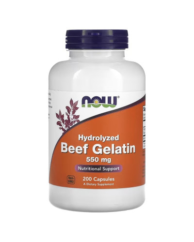 Гидролизованный говяжий желатин, 550 мг, Hydrolyzed Beef Gelatin, Now Foods, 200 капсул