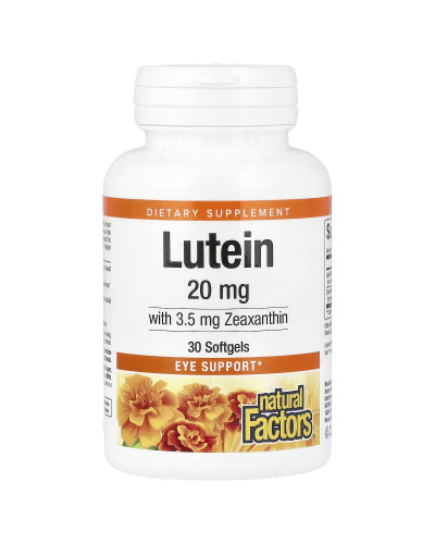 Лютеин 20 мг, Lutein, Natural Factors, 30 желатиновых капсул