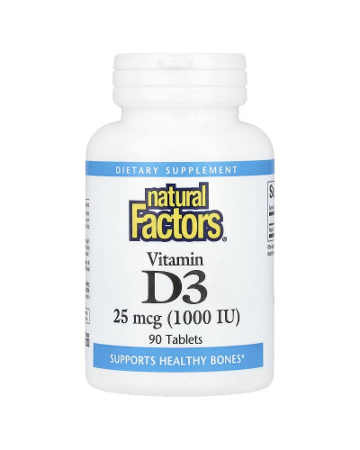 Вітамін D3, 1000 МО, Vitamin D3, Natural Factors, 90 таблеток