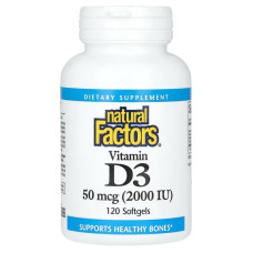 Витамин D3, 50 мкг 2000 МЕ, Vitamin D3, Natural Factors, 120 гелевых капсул