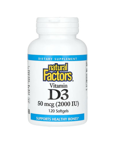 Вітамін D3, 50 мкг 2000 МО, Vitamin D3, Natural Factors, 120 гелевих капсул