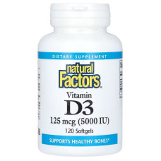 Витамин D3, 125 мкг 5000 МЕ, Vitamin D3, Natural Factors, 120 гелевых капсул