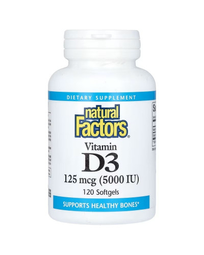 Вітамін D3, 125 мкг 5000 МО, Vitamin D3, Natural Factors, 120 гелевих капсул
