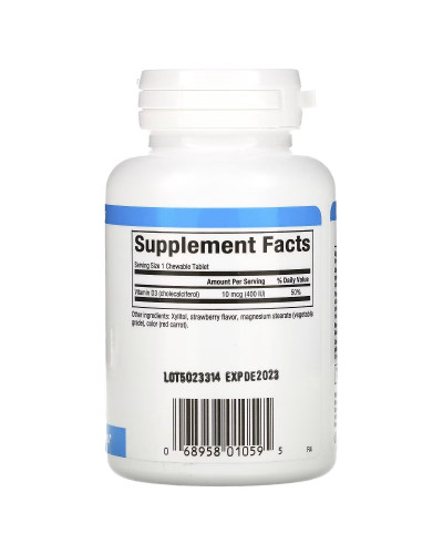 Вітамін D3 для дітей, 400 МО, смак полуниці, Vitamin D3 for Kids, Natural Factors, 100 жувальних таблеток Вітамін D3 для дітей, 400 МО, смак полуниці, Vitamin D3 for Kids, Natural Factors, 100 жувальних таблеток