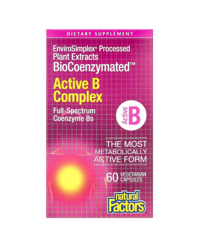 Активний комплекс вітамінів B, BioCoenzymated, Active B Complex, Natural Factors, 60 вегетаріанських капсул