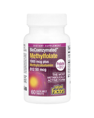 Метилфолат, 1000 мкг, BioCoenzymated, Methylfolate, Natural Factors, 60 таблеток