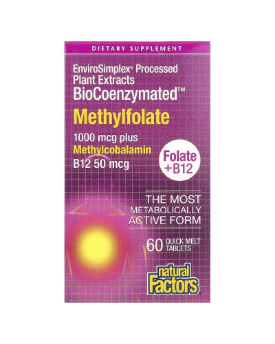 Метилфолат, 1000 мкг, BioCoenzymated, Methylfolate, Natural Factors, 60 таблеток