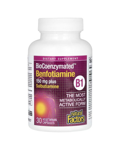 Бенфотіамін та сульбутіамін, BioCoenzymated, Benfotiamine plus Sulbutiamine, Natural Factors, 30 вегетаріанських капсул Бенфотіамін та сульбутіамін, BioCoenzymated, Benfotiamine plus Sulbutiamine, Natural Factors, 30 вегетаріанських капсул
