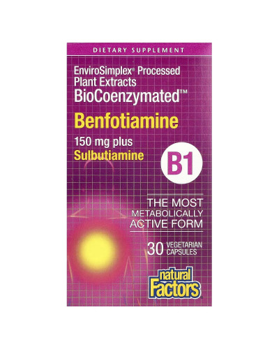 Бенфотіамін та сульбутіамін, BioCoenzymated, Benfotiamine plus Sulbutiamine, Natural Factors, 30 вегетаріанських капсул
