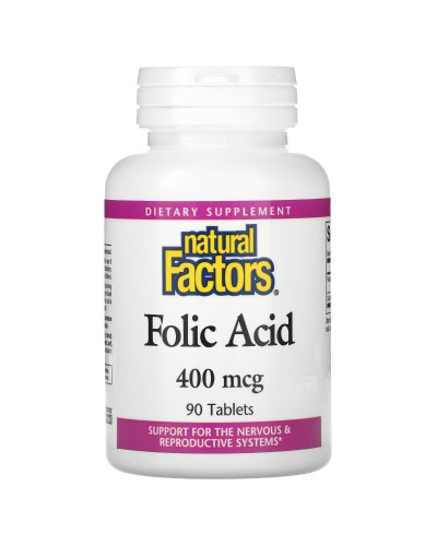 Фолієва кислота, 400 мкг, Folic Acid, Natural Factors, 90 таблеток