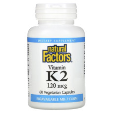 Витамин К2, 120 мкг, Vitamin K2, Natural Factors, 60 вегетарианских капсул
