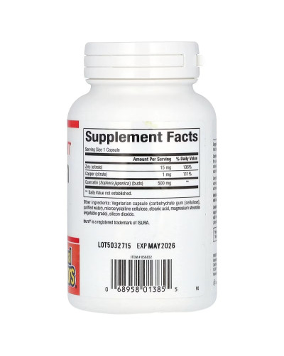 Кверцитин з цинком та міддю, 500 мг, Quercetin with Zinc & Copper, Natural Factors, 60 вегетаріанських капсул