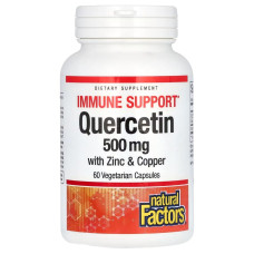 Кверцитин с цинком и медью, 500 мг, Quercetin with Zinc & Copper, Natural Factors, 60 вегетарианских капсул