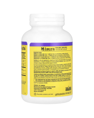 Вітамін C для дітей, 250 мг, смак апельсина, Chewable Vitamin C, Natural Factors, 90 жувальних таблеток