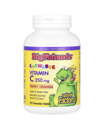Вітамін C для дітей, 250 мг, смак апельсина, Chewable Vitamin C, Natural Factors, 90 жувальних таблеток