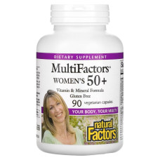 Мультивитамины для женщин 50+, MultiFactors, Women's 50+, Natural Factors, 90 вегетарианских капсул