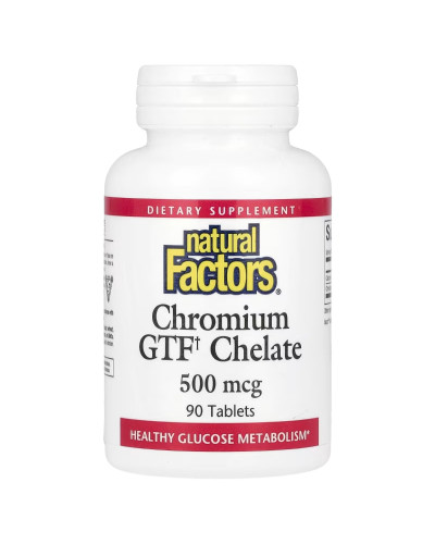 Хром GTF Хелат, 500 мкг, Chromium GTF Chelate, Natural Factors, 90 таблеток