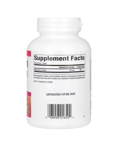 Магній цитрат, 150 мг, смак лайма, Magnesium Citrate, Natural Factors, 60 жувальних таблеток