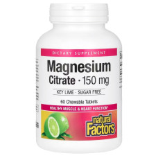Магний цитрат, 150 мг, вкус лайма, Magnesium Citrate, Natural Factors, 60 жевательных таблеток