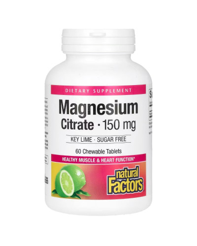 Магній цитрат, 150 мг, смак лайма, Magnesium Citrate, Natural Factors, 60 жувальних таблеток