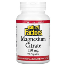 Магний цитрат, 150 мг, Magnesium Citrate, Natural Factors, 90 капсул