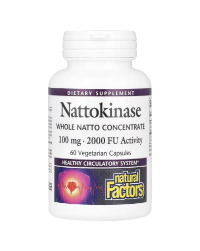 Наттокіназа, 100 мг, Nattokinase, Natural Factors, 60 вегетаріанських капсул