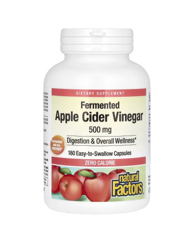Яблучний оцет Ферментований, 500 мг, Fermented Apple Cider Vinegar, Natural Factors, 180 капсул