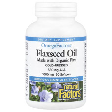Льняное масло, 1000 мг, OmegaFactors, Flaxseed Oil, Natural Factors, 90 гелевых капсул