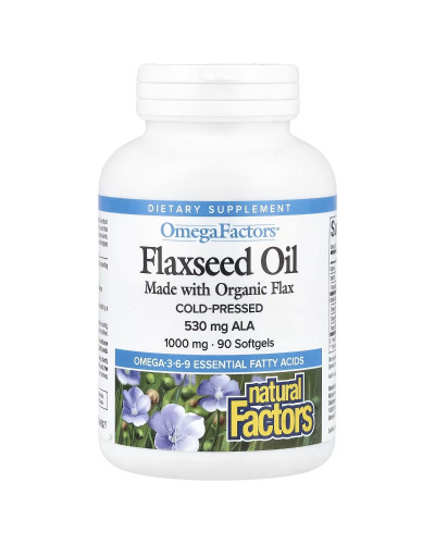 Льняна олія, 1000 мг, OmegaFactors, Flaxseed Oil, Natural Factors, 90 гелевих капсул