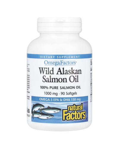 Жир дикого аляскинського лосося, 1000 мг, OmegaFactors, Wild Alaskan Salmon Oil, Natural Factors, 90 гелевих капсул