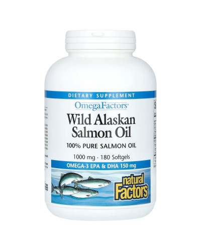 Жир дикого аляскинського лосося, 1000 мг, OmegaFactors, Wild Alaskan Salmon Oil, Natural Factors, 180 гелевих капсул
