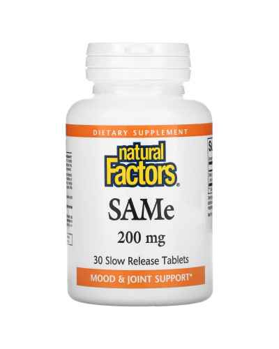 SAM-e (дисульфат тозилат) медленного высвобождения, 200 мг, SAMe (Disulfate Tosylate), Natural Factors, 30 таблеток