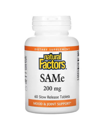 SAM-e (дисульфат тозилат) медленного высвобождения, 200 мг, SAMe (Disulfate Tosylate), Natural Factors, 60 таблеток