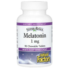 Мелатонин, 1 мг, Stress Relax, Melatonin, Natural Factors, 90 жевательных таблеток