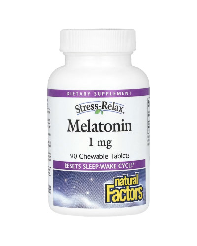 Мелатонін, 1 мг, Stress Relax, Melatonin, Natural Factors, 90 жувальних таблеток