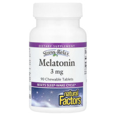 Мелатонин, 3 мг, Stress Relax, Melatonin, Natural Factors, 90 жевательных таблеток