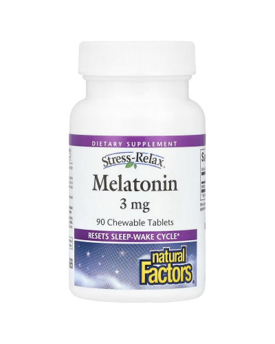 Мелатонін, 3 мг, Stress Relax, Melatonin, Natural Factors, 90 жувальних таблеток