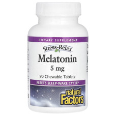 Мелатонин, 5 мг, Stress Relax, Melatonin, Natural Factors, 90 жевательных таблеток