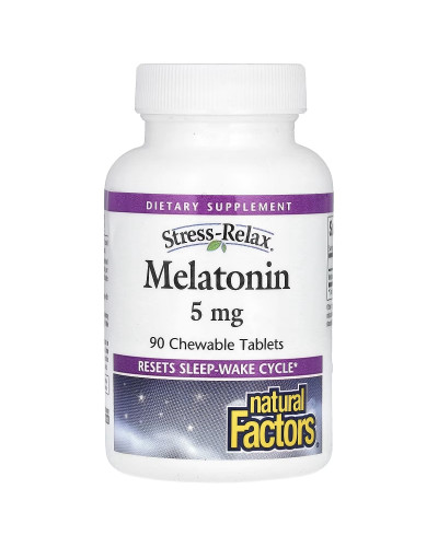 Мелатонін, 5 мг, Stress Relax, Melatonin, Natural Factors, 90 жувальних таблеток