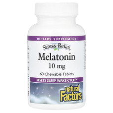 Мелатонин, 10 мг, Stress Relax, Melatonin, Natural Factors, 60 жевательных таблеток
