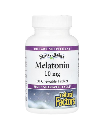 Мелатонін, 10 мг, Stress Relax, Melatonin, Natural Factors, 60 жувальних таблеток