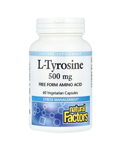 L-тирозин, 1000 мг, L-Tyrosine, Natural Factors, 60 вегетарианских капсул